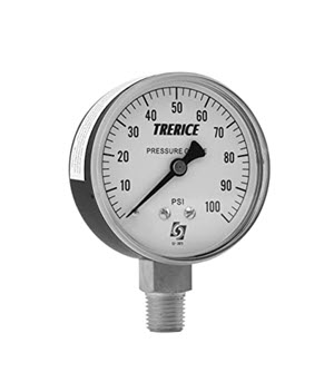0-100PSI TRERICE 2-1/2IN LIQUID FILLED DIAL 1/4IN NPT LOWER